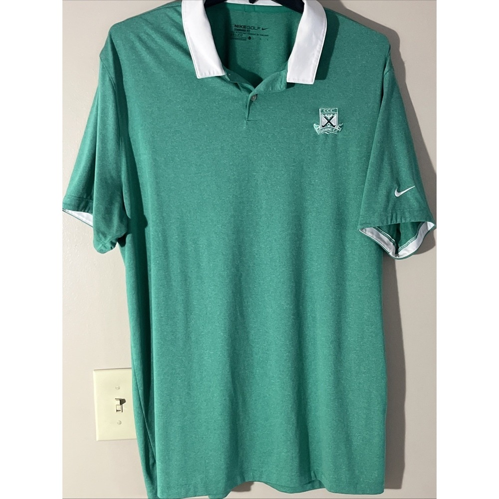 Nike Golf Standard Fit Polo Shirt Size Large Green Corning Country Club Logo